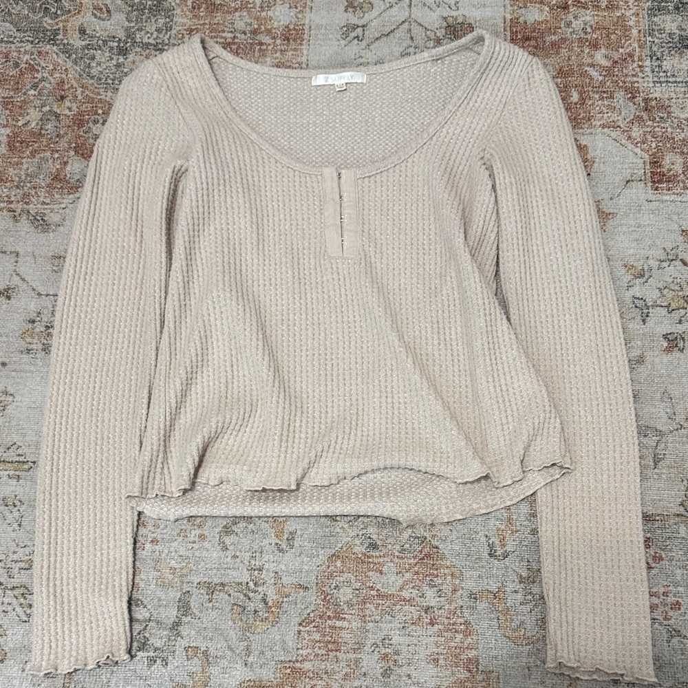 Z Supply Beige Ribbed Long Sleeve Top